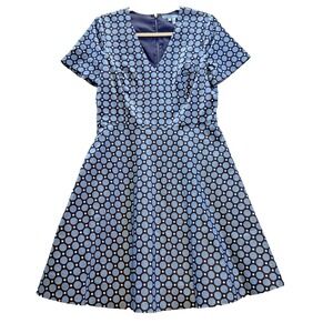 Draper James All Over Dot Print Fit & Flare Short Sleeve Lined Dress Womens 10
